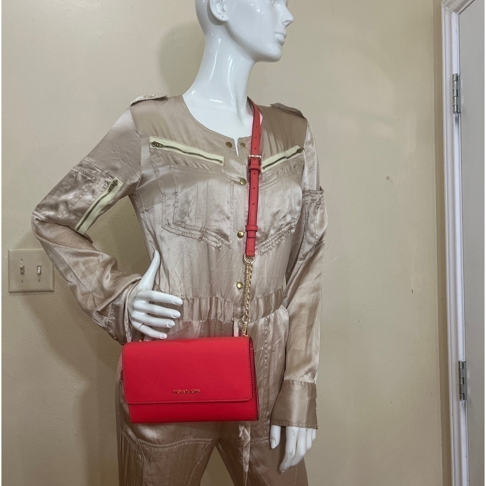 MICHAEL KORS Saffiano Leather 3-in-1 Crossbody. Jet Set Travel bag NWT Coral - Picture 11 of 14